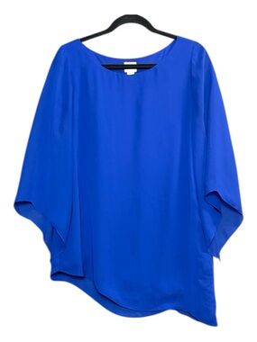 Chico's Blue Chiffon Tunic Asymmetrical Hem Sz 0 3/4 Bell Sleeve Golden Girls